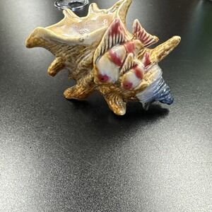 Ceramic Conch Shell With Fish Figurine